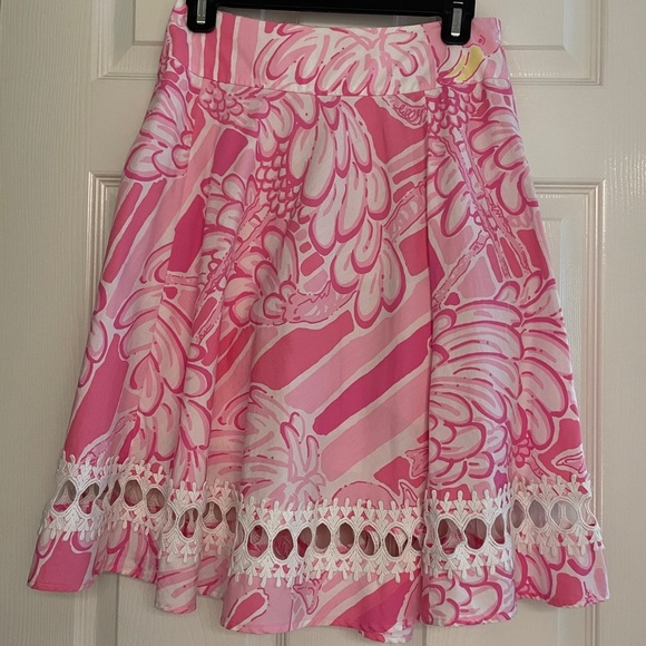 Lilly Pulitzer Pink Flamingo Embroidered Skirt - Picture 1 of 6